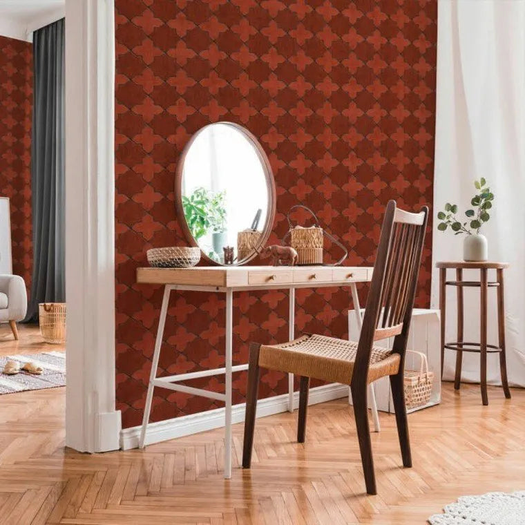 Closeup of a wallpaper showing its Geometric, Red, Two-tone pattern, color, and texture.