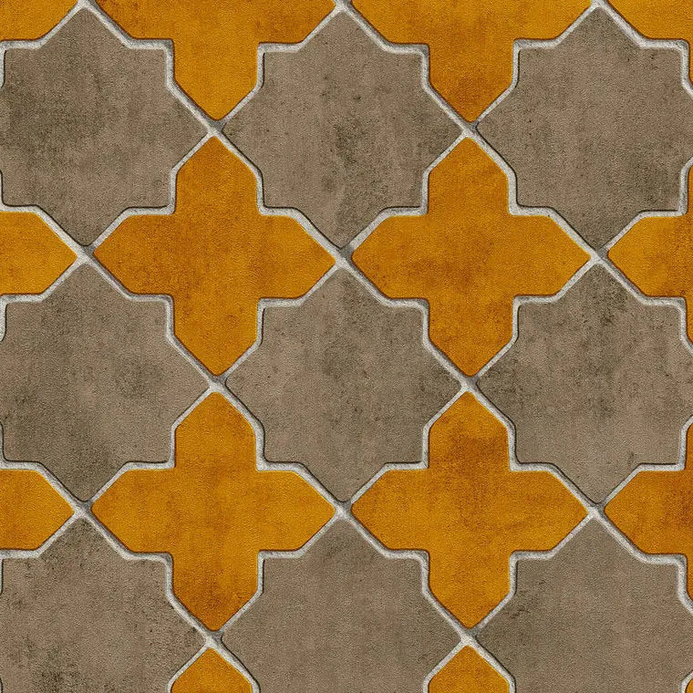 Closeup of a wallpaper showing its Brown, Geometric, Orange, Two-tone pattern, color, and texture.