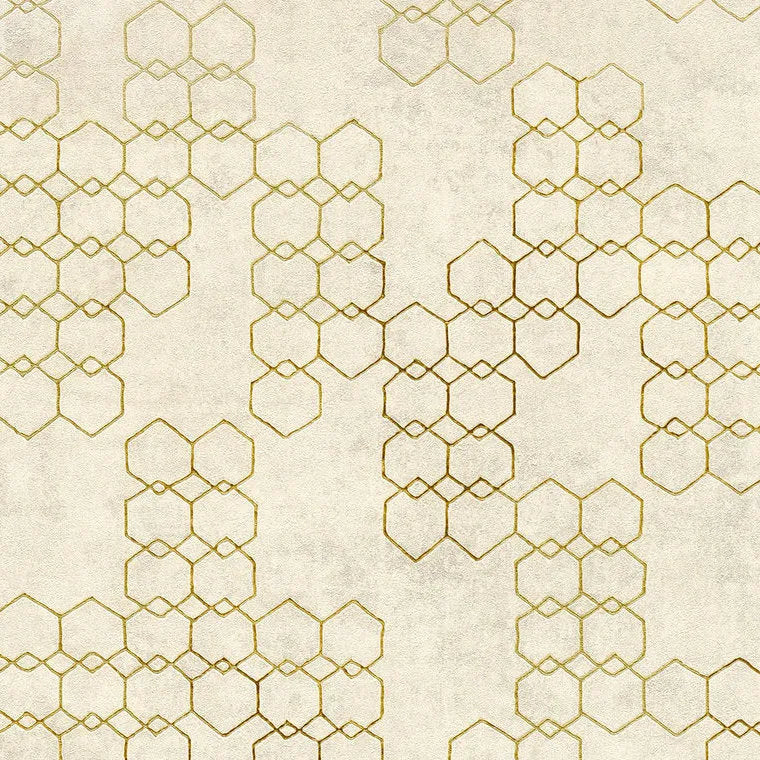 Closeup of a wallpaper showing its Beige, Contemporary, Geometric, Gold, Neutrals pattern, color, and texture.