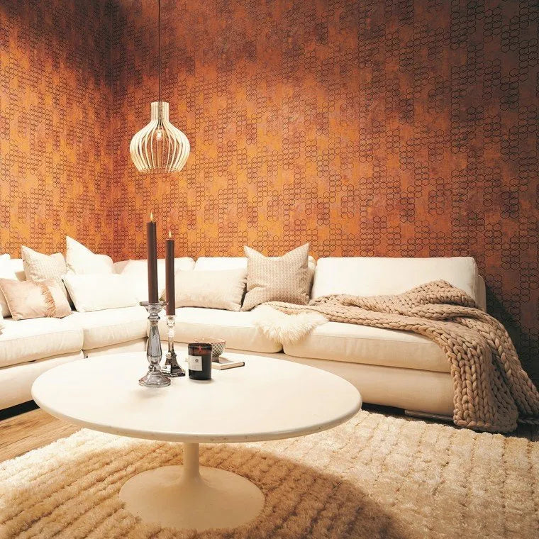 Closeup of a wallpaper showing its Brown, Contemporary, Geometric pattern, color, and texture.