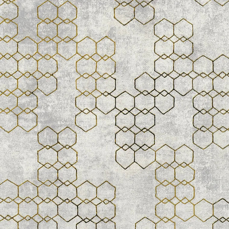 Closeup of a wallpaper showing its Contemporary, Geometric, Gold, Neutrals, Silver pattern, color, and texture.