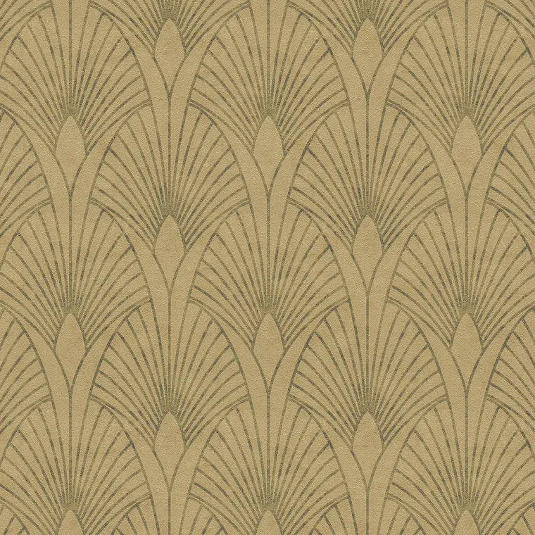 Closeup of a wallpaper showing its Art-Deco, Gold, Neutrals pattern, color, and texture.