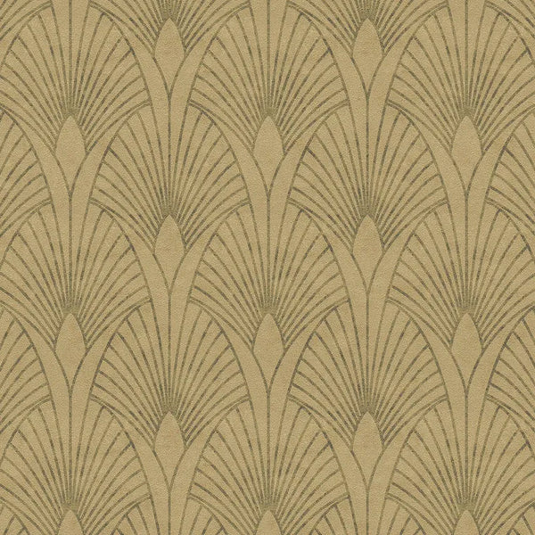 Closeup of a wallpaper showing its Art-Deco, Gold, Neutrals pattern, color, and texture.