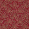 Closeup of a wallpaper showing its Art-Deco, Gold, Red, Two-tone pattern, color, and texture.