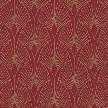 Closeup of a wallpaper showing its Art-Deco, Gold, Red, Two-tone pattern, color, and texture.