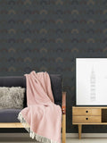 Wallpaper installed in a room showing its full pattern, color