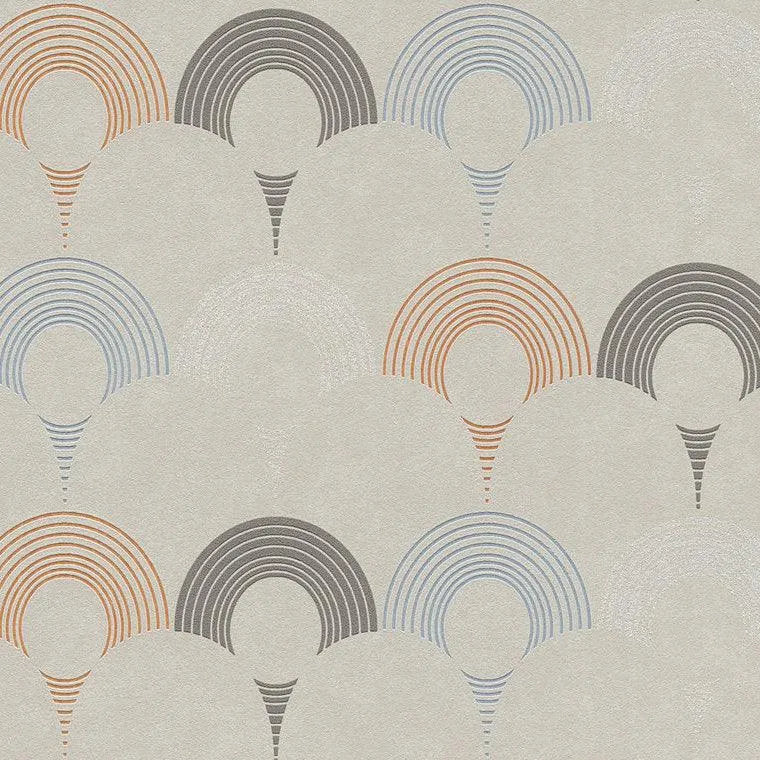 Closeup of a wallpaper showing its Art-Deco, Contemporary, Geometric, Kids, Multicolour, Neutrals pattern, color, and texture.