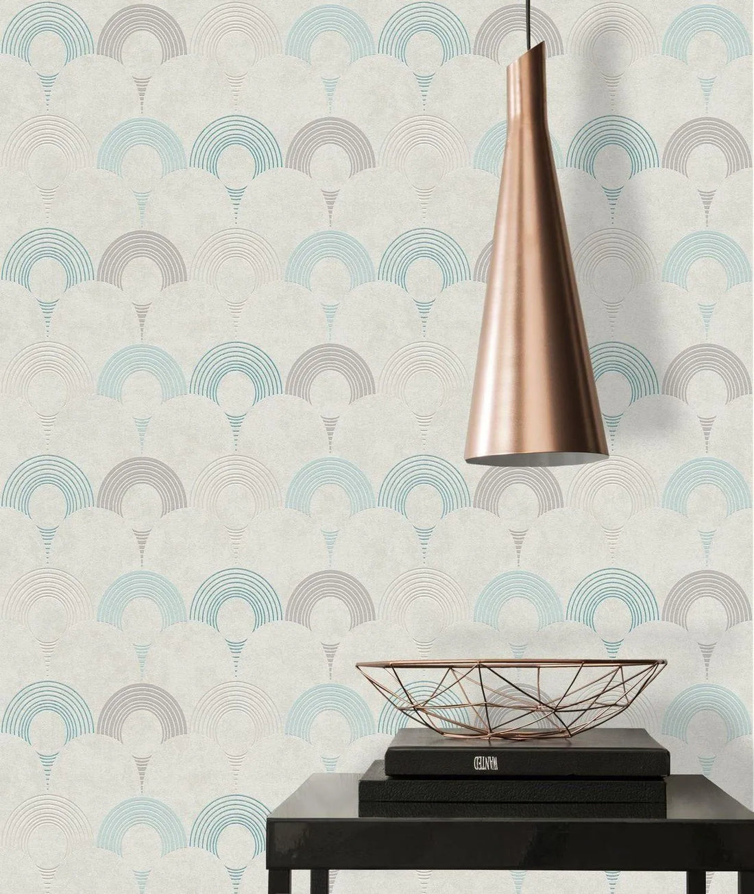 Closeup of a wallpaper showing its Art-Deco, Contemporary, Geometric, Kids, Multicolour, Neutrals, Two-tone pattern, color, and texture.