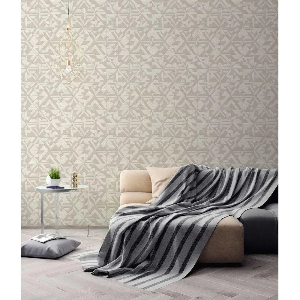 Closeup of a wallpaper showing its Contemporary, Geometric, Neutrals, Two-tone pattern, color, and texture.