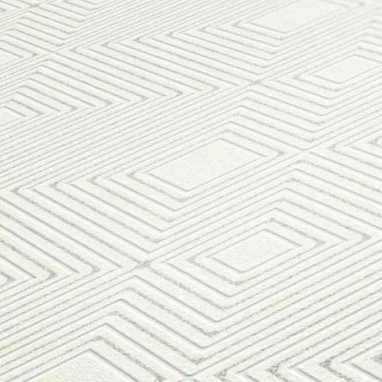 Closeup of a wallpaper showing its Contemporary, Geometric, Monochrome, Plain, White pattern, color, and subtle texture.