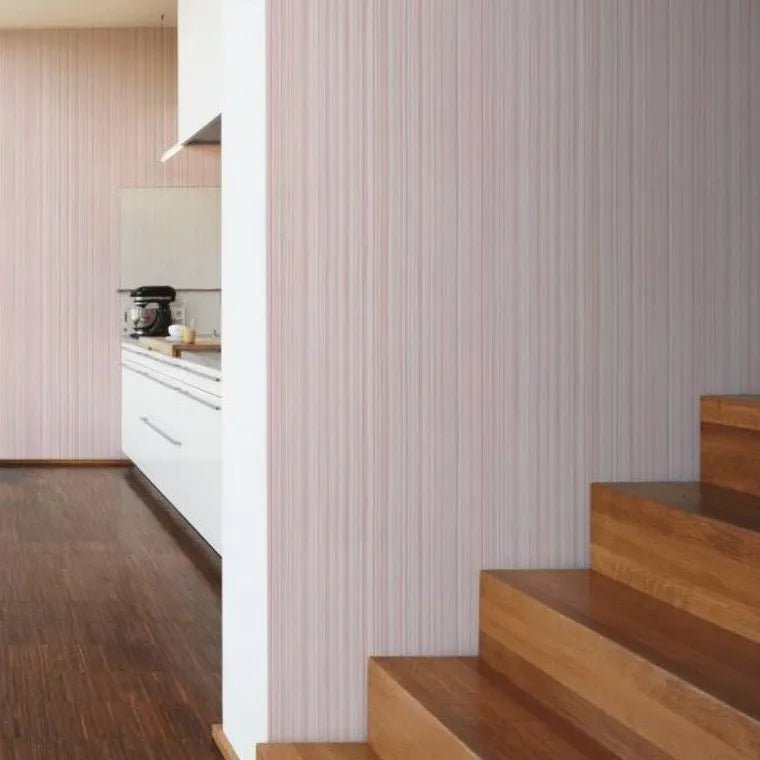 Closeup of a wallpaper showing its Brown, Contemporary, Neutrals, Stripes pattern, color, and subtle texture.