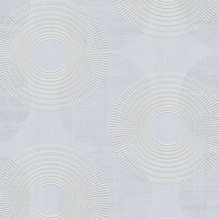 Closeup of a wallpaper showing its Blue, Circles, Contemporary, Grey pattern, color, and subtle texture.