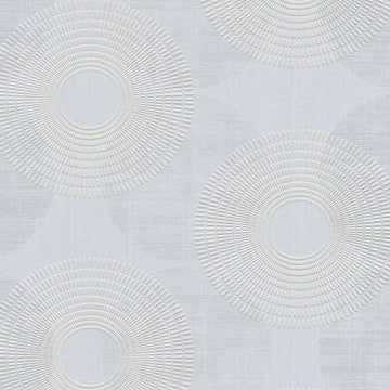 Closeup of a wallpaper showing its Blue, Circles, Contemporary, Grey pattern, color, and subtle texture.