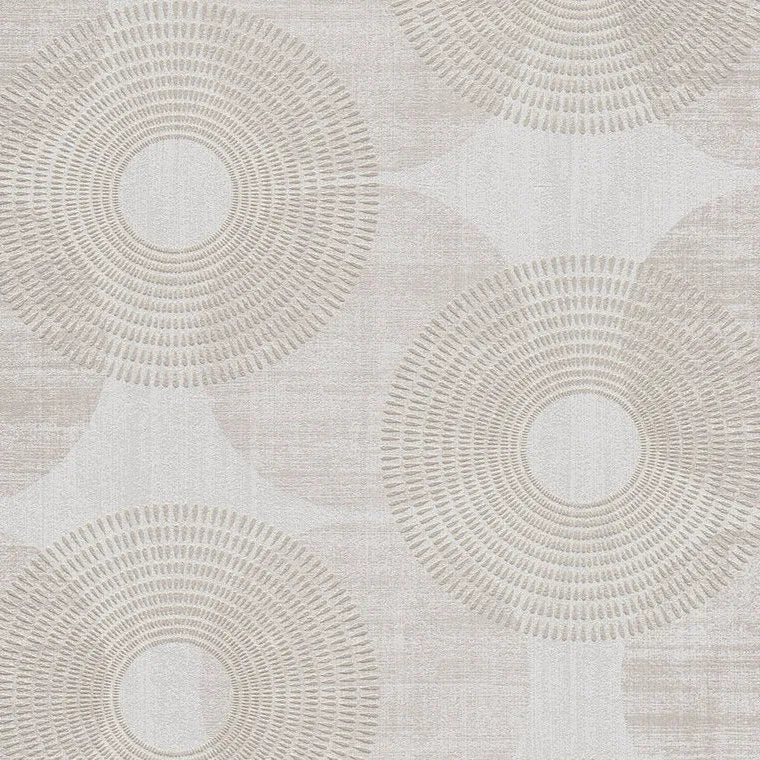 Closeup of a wallpaper showing its Brown, Circles, Contemporary, Neutrals pattern, color, and subtle texture.