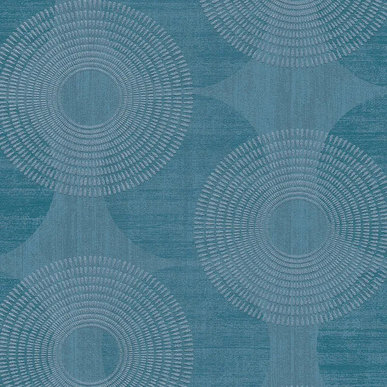 Closeup of a wallpaper showing its Blue, Circles, Contemporary pattern, color, and subtle texture.