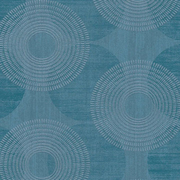 Closeup of a wallpaper showing its Blue, Circles, Contemporary pattern, color, and subtle texture.