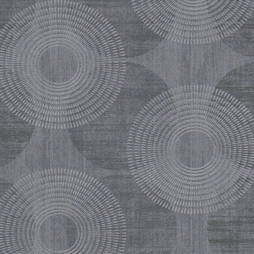 Closeup of a wallpaper showing its Black, Circles, Contemporary, Grey pattern, color, and subtle texture.