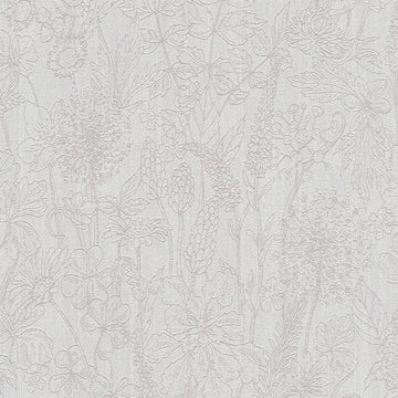 Closeup of a wallpaper showing its Contemporary, Floral, Grey, Neutrals pattern, color, and subtle texture.