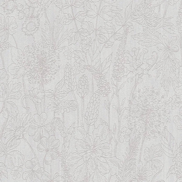 Closeup of a wallpaper showing its Contemporary, Floral, Grey, Neutrals pattern, color, and subtle texture.