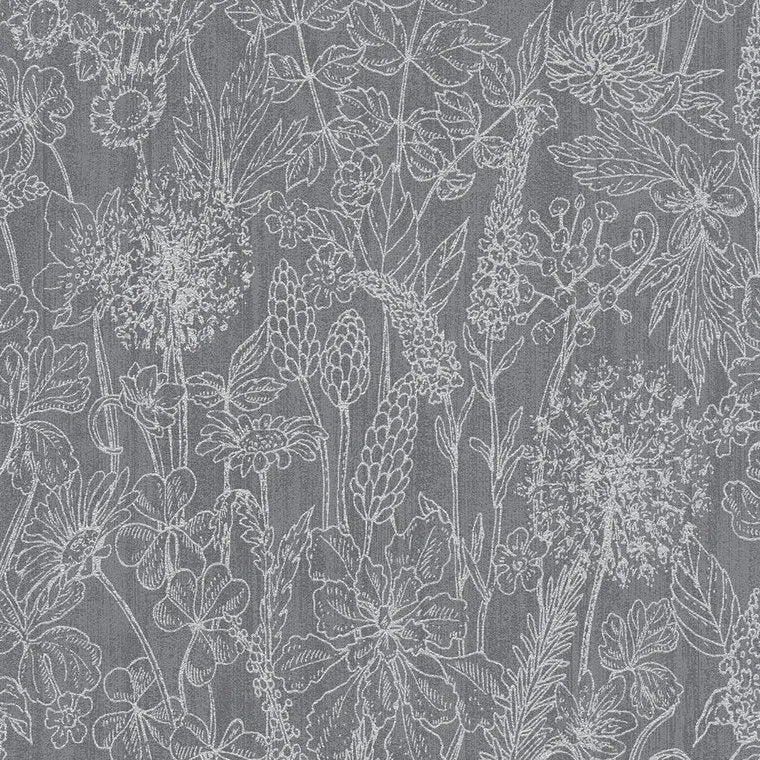 Closeup of a wallpaper showing its Black, Contemporary, Floral pattern, color, and texture.