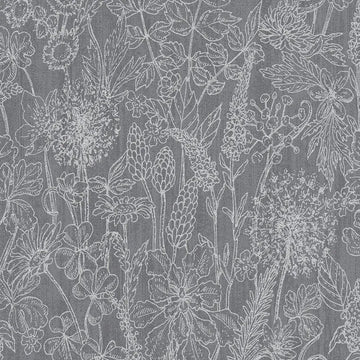 Closeup of a wallpaper showing its Black, Contemporary, Floral pattern, color, and texture.