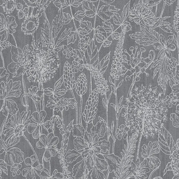 Closeup of a wallpaper showing its Black, Contemporary, Floral pattern, color, and texture.
