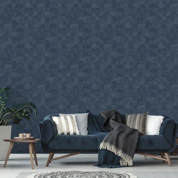 Wallpaper installed in a room showing its full pattern, color