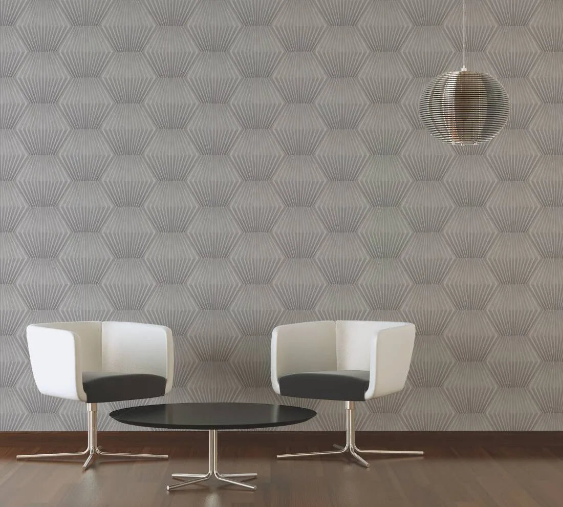 Closeup of a wallpaper showing its Art-Deco, Best-Seller, Contemporary, Geometric pattern, color, and subtle texture.