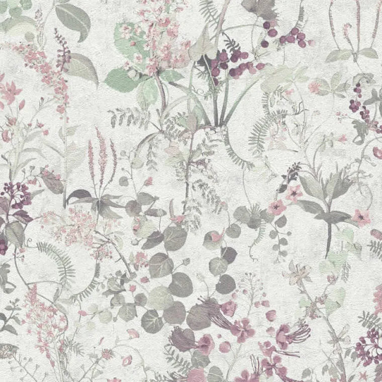 Closeup of a wallpaper showing its Floral, Multicolour, Purple, White pattern, color, and texture.