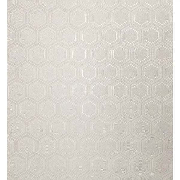 Hexagonal pattern wallpaper on a light gray 