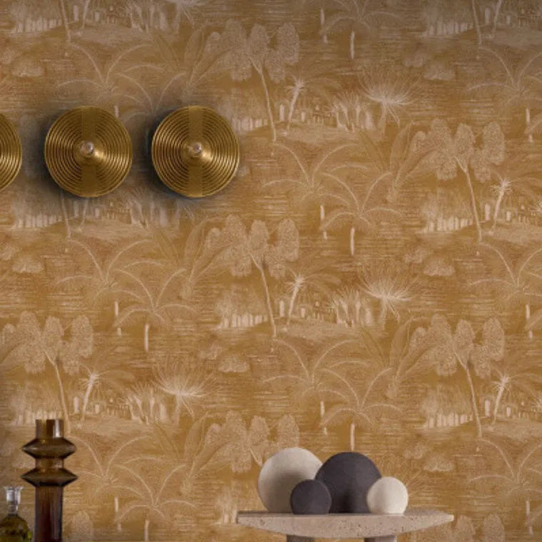 Closeup of a wallpaper showing its Art-Deco, Nature, Neutrals pattern, color, and subtle texture.