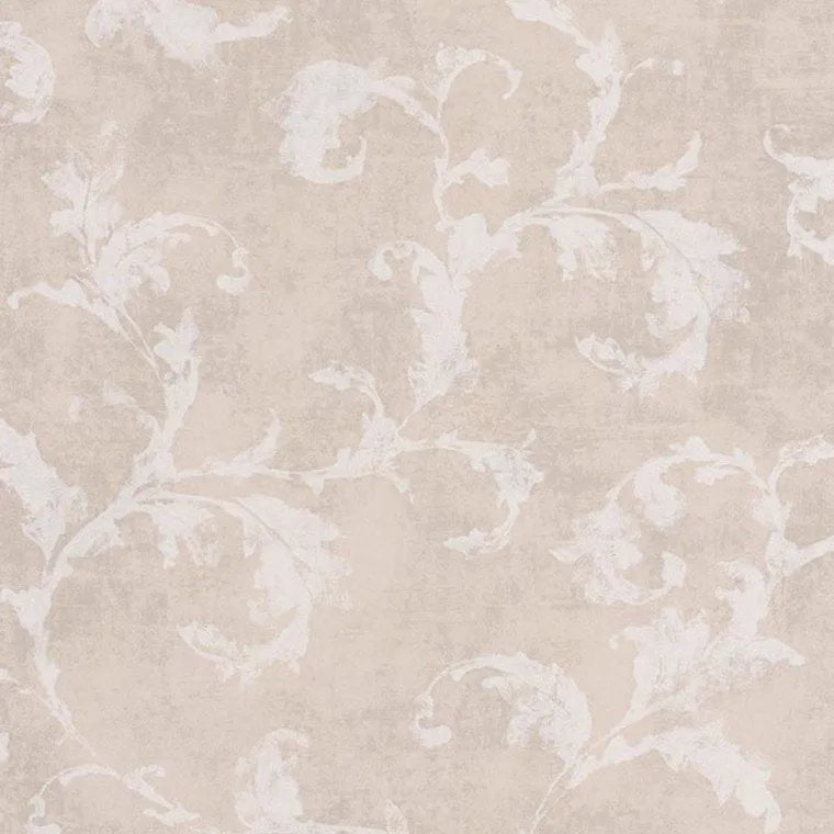 Closeup of a wallpaper showing its Floral, Neutrals, Two-tone pattern, color, and subtle texture.