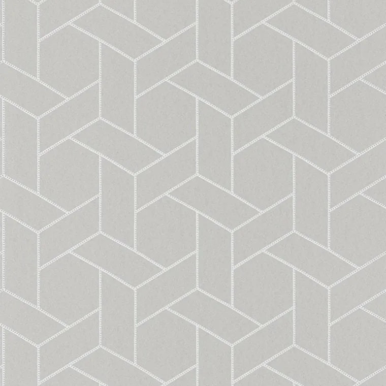 Closeup of a wallpaper showing its Art-Deco, Contemporary, Geometric, Neutrals, Two-tone pattern, color, and subtle texture.