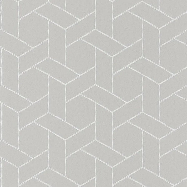 Closeup of a wallpaper showing its Art-Deco, Contemporary, Geometric, Neutrals, Two-tone pattern, color, and subtle texture.