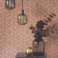 Wallpaper installed in a room showing its full pattern, color