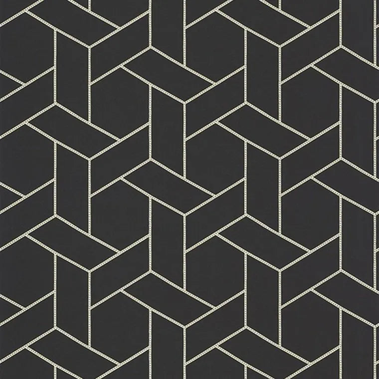 Closeup of a wallpaper showing its Art-Deco, Contemporary, Dramatic, Geometric, Monochrome pattern, color, and subtle texture.