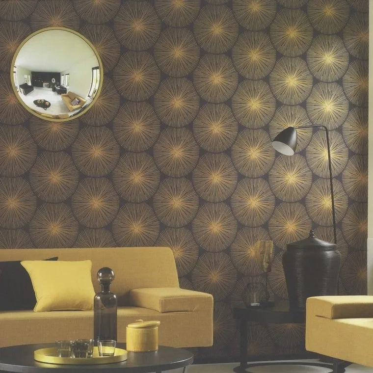 Closeup of a wallpaper showing its Contemporary, Dramatic, Two-tone pattern, color, and subtle texture.