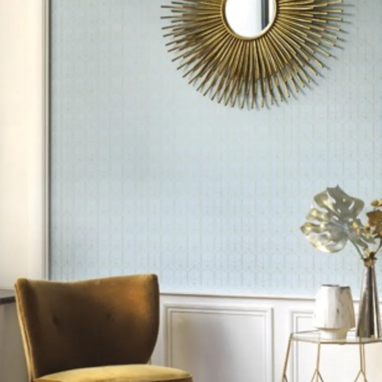 Closeup of a wallpaper showing its Art-Deco, Contemporary, Neutrals, Two-tone pattern, color, and subtle texture.