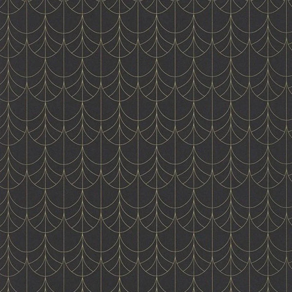Closeup of a wallpaper showing its Art-Deco, Contemporary, Dramatic, Two-tone pattern, color, and subtle texture.