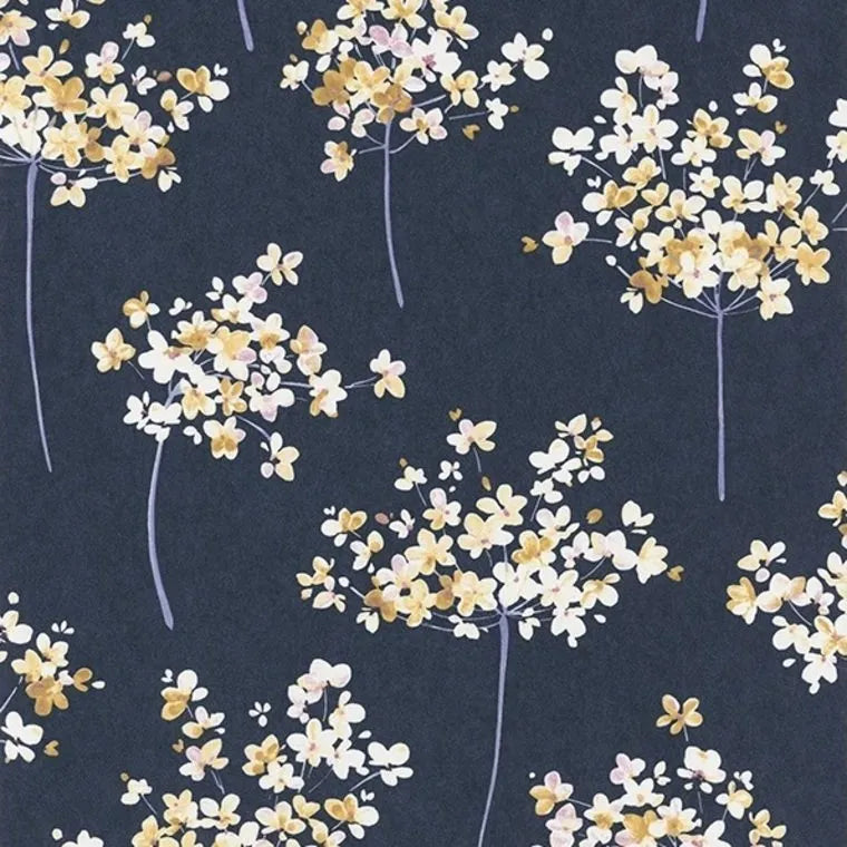 Closeup of a wallpaper showing its Floral, Two-tone pattern, color, and subtle texture.