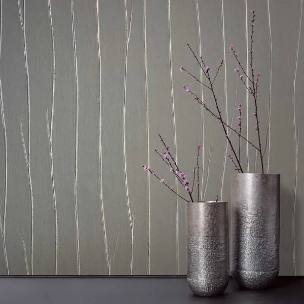 Wallpaper installed in a room showing its full pattern, color