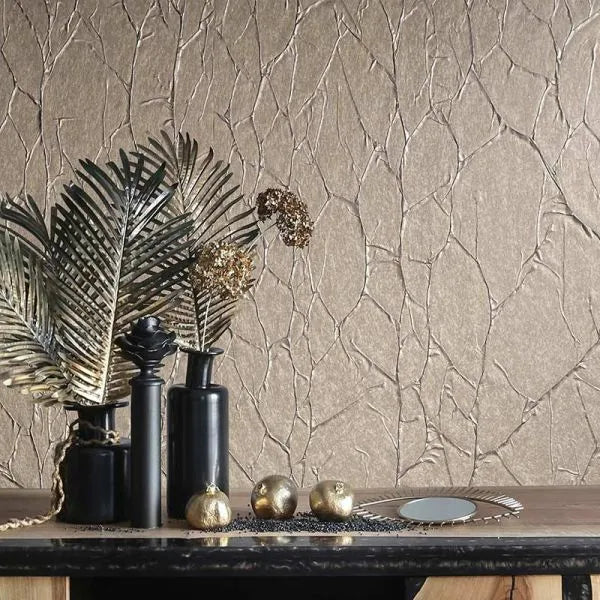 Closeup of a wallpaper showing its Contemporary, Contract, Luxury, Metallic pattern, color, and texture.