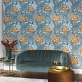 Wallpaper installed in a room showing its full pattern, color