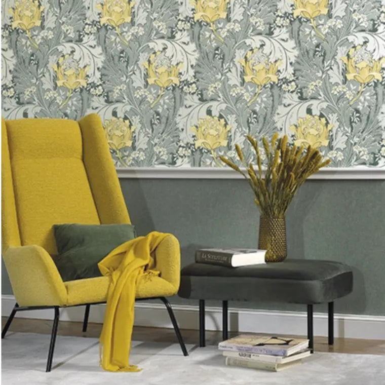 Closeup of a wallpaper showing its Contemporary, Floral, Nature pattern, color, and subtle texture.