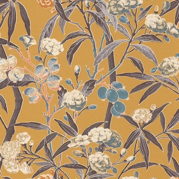 Closeup of a wallpaper showing its Contemporary, Floral, Multicolour, Nature pattern, color, and subtle texture.