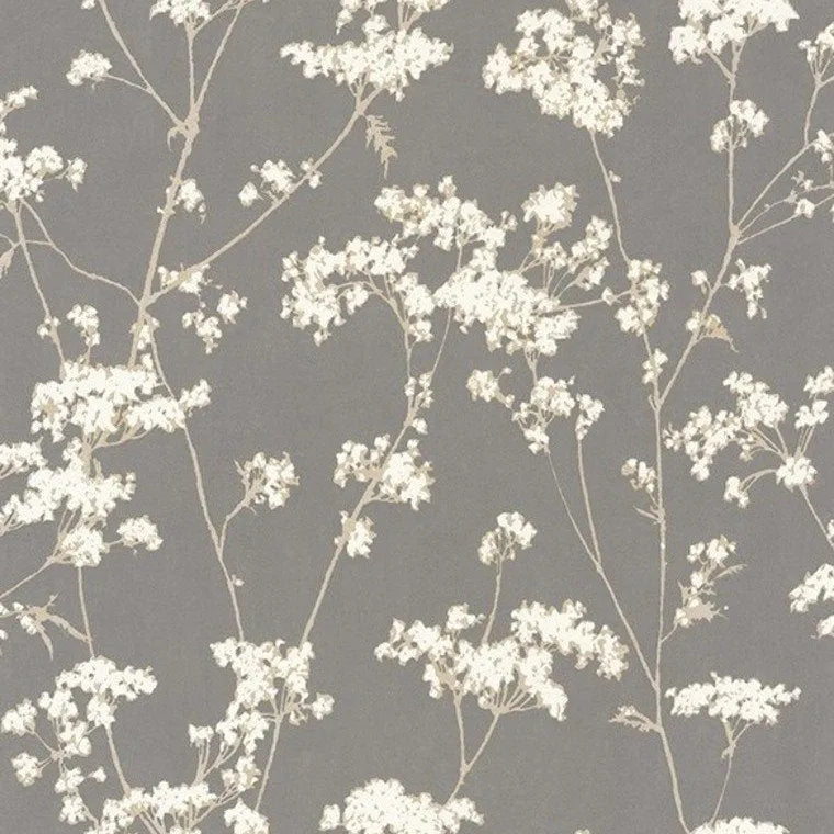 Closeup of a wallpaper showing its Floral, Nature, Neutrals, Two-tone pattern, color, and subtle texture.