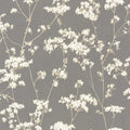 Closeup of a wallpaper showing its Floral, Nature, Neutrals, Two-tone pattern, color, and subtle texture.