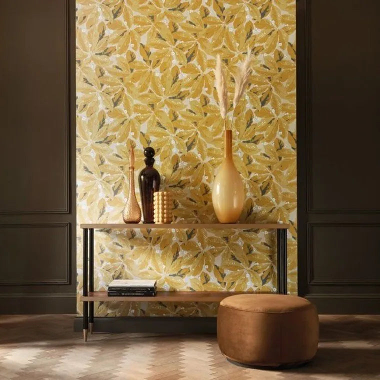 Closeup of a wallpaper showing its Contemporary, Floral, Nature, Two-tone pattern, color, and subtle texture.