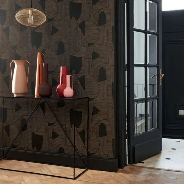 Wallpaper installed in a room showing its full pattern, color