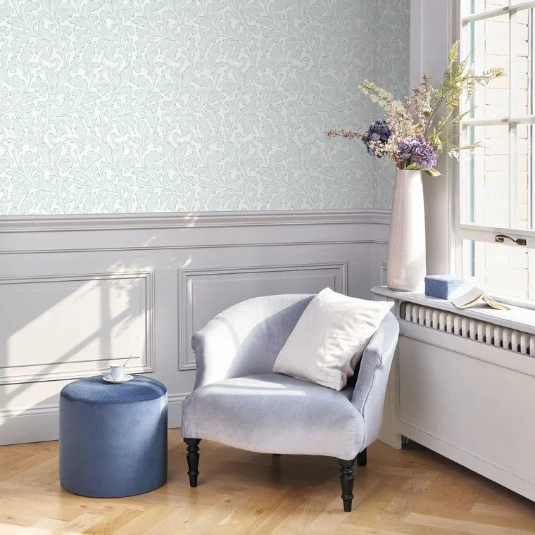 Closeup of a wallpaper showing its Floral, Pastels, Two-tone pattern, color, and subtle texture.